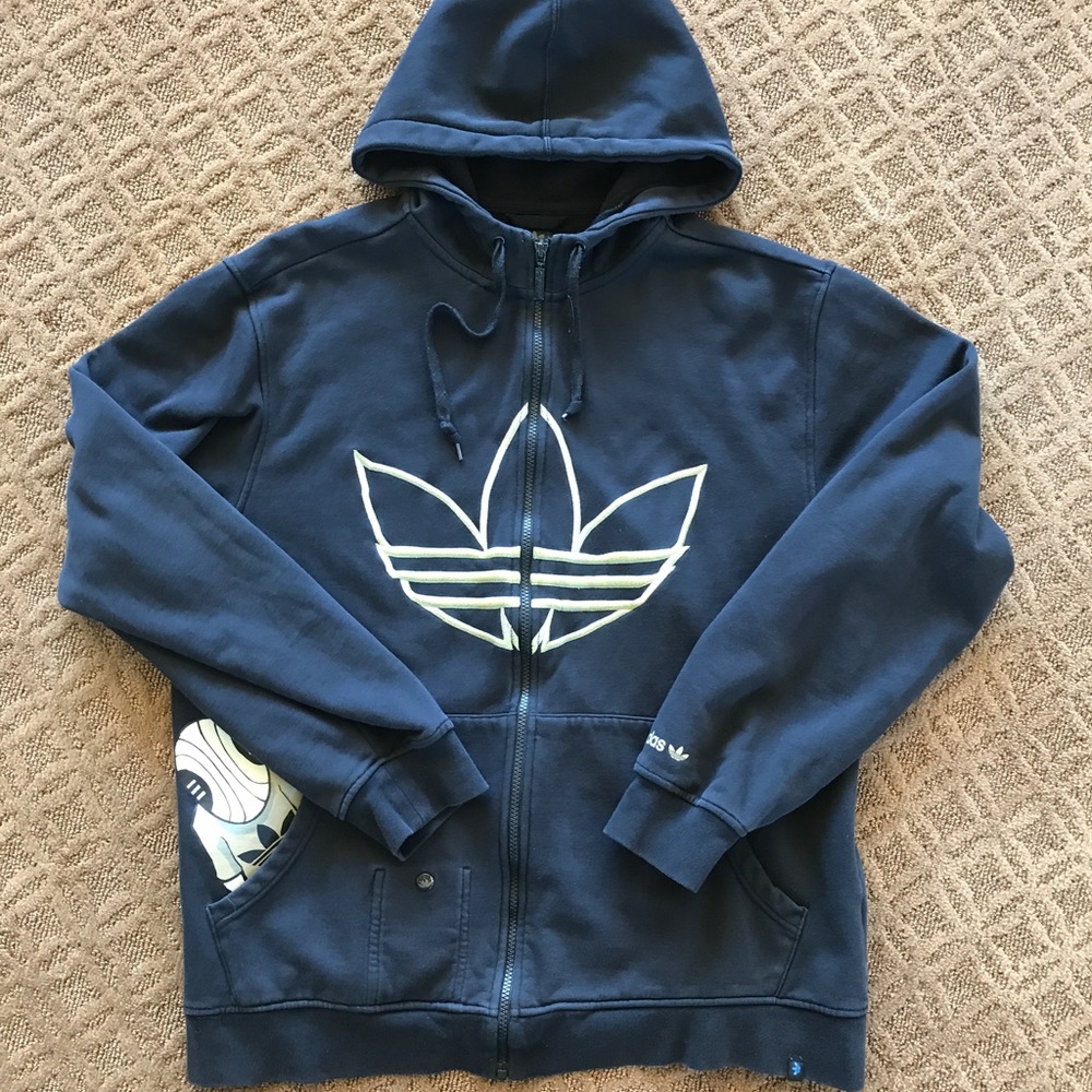Adidas Zip Up Sweatshirt Black Zipper Embroidered